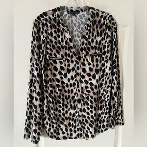 INC International Concepts Animal Print Blouse with Zipper Detail Size Medium